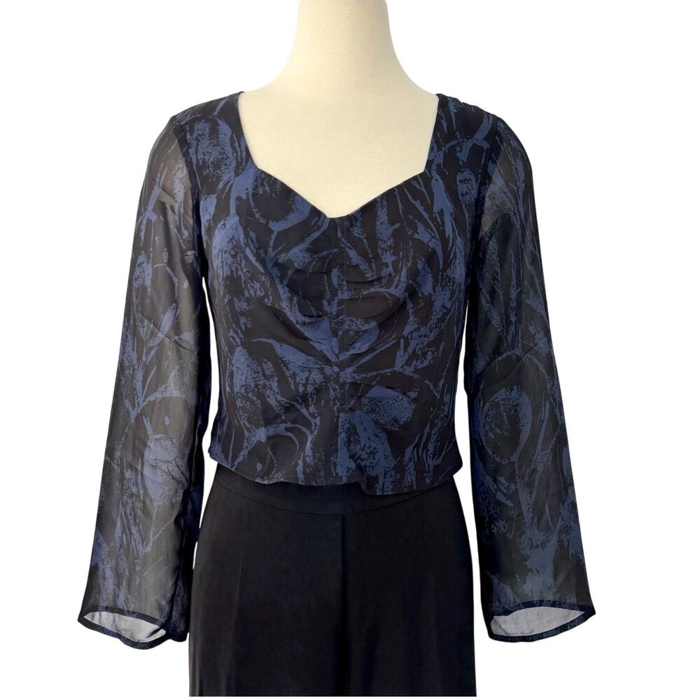 Banana Republic Cropped Shirred Sweetheart-Neck Blouse Top Blue Feather 4 NWT